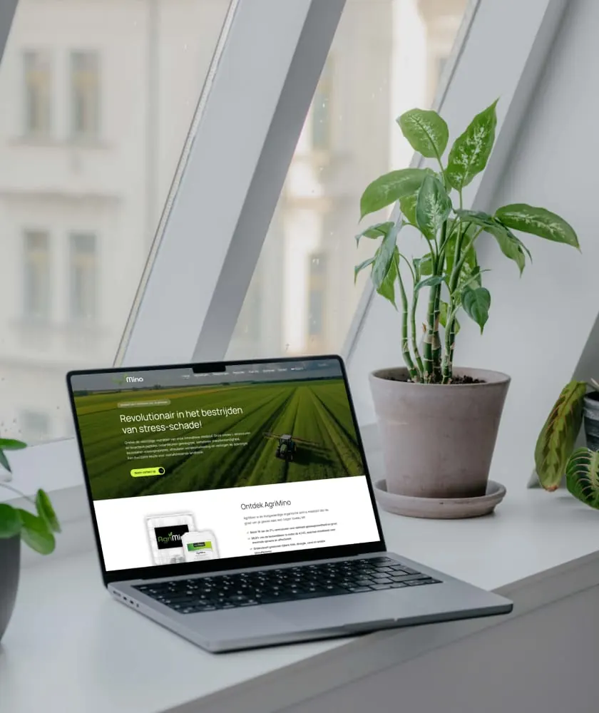 Website van AgriMino op een laptop